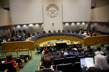 The Dallas City Council listens to public comment during a council meeting in May 2024.