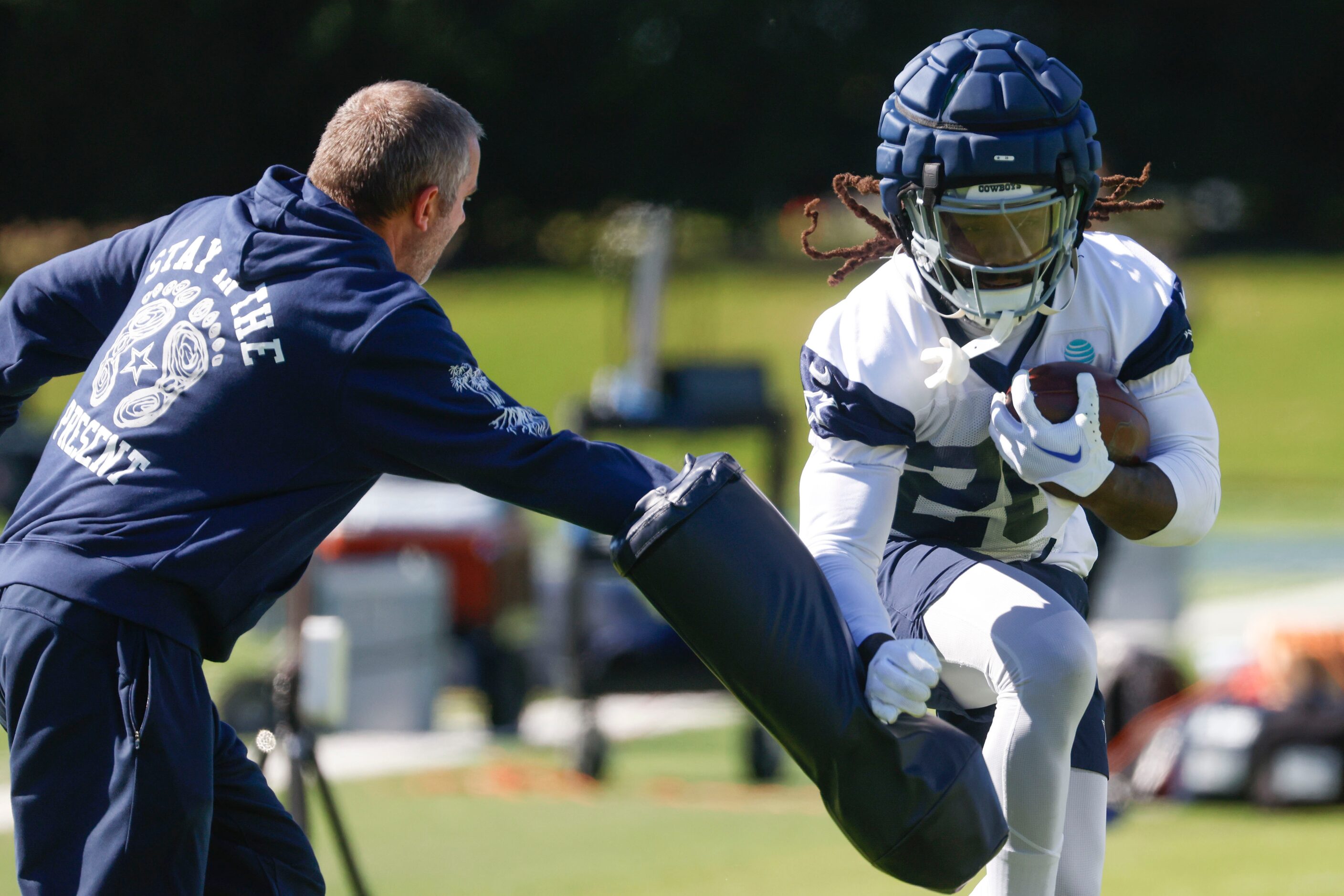 Dallas Cowboys running back Dalvin Cook takes part in a drill during a team practice on...