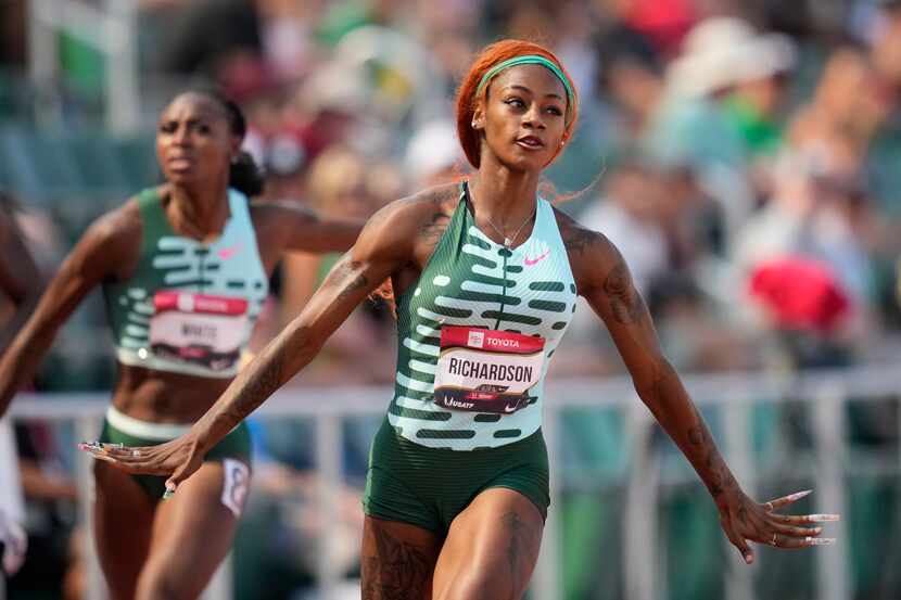 Sha'Carri Richardson wins her heat in the women's 100 meter preliminary race during the U.S....