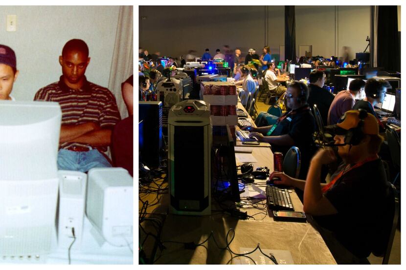 Left: A photo from the original QuakeCon in 1996 from Brian "Wendigo" Hess.. Right: A photo...