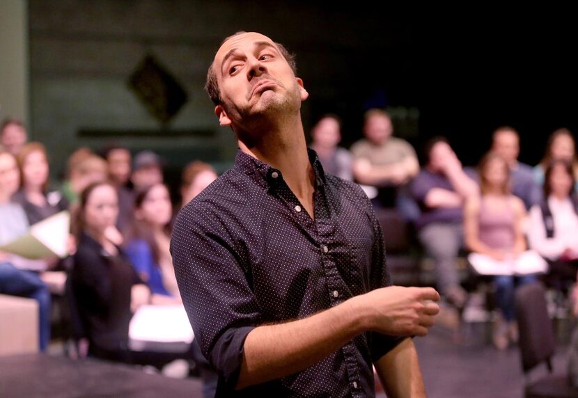 
Director Andy Baldwin works during a rehearsal of The New Moon, presented by Lyric Stage at...