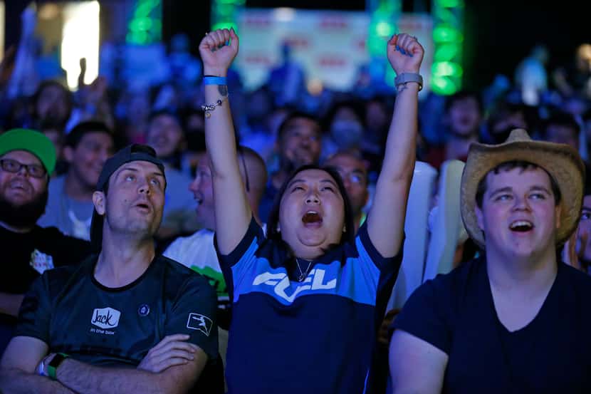 Dallas Fuel fans cheer during a map. Dallas fuel vs. Houston Outlaws Overwatch League match...