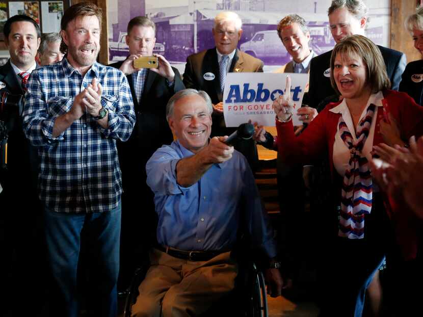  Greg Abbott campaigned with Chuck Norris in Dallas at Sonny Bryan's Smokehouse on the final...