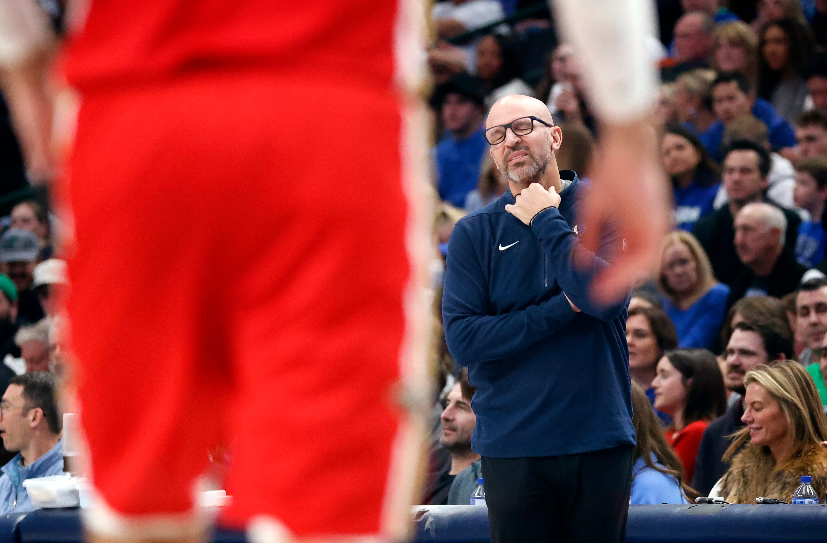 Dallas Mavericks head coach Jason Kidd reacts to a missed first half opportunity against the...