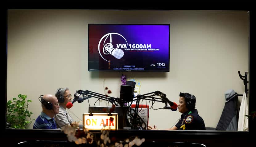 Grand Prairie Police Sgt. Thai Nguyen, speaks during an invited show at Voice of Vietnamese...