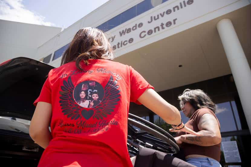 Rayna Huerta, 14, wears a shirt in memory of her late 15-year-old brother, Moises Huerta...