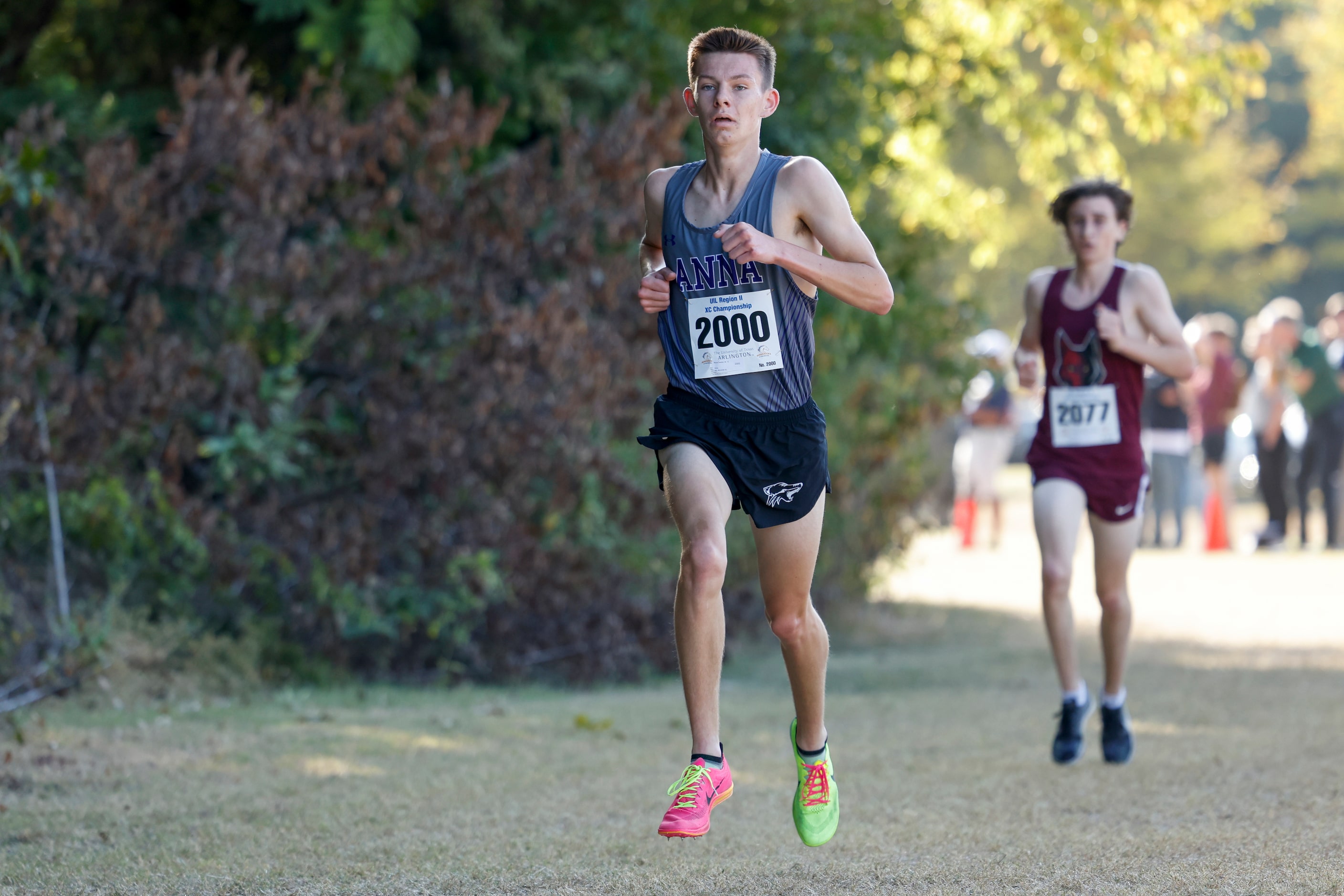 Anna’s Bryce Denton separates himself from the field during the UIL Class 5A Region II cross...