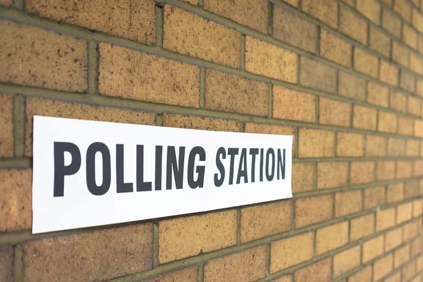 A British polling station sign.