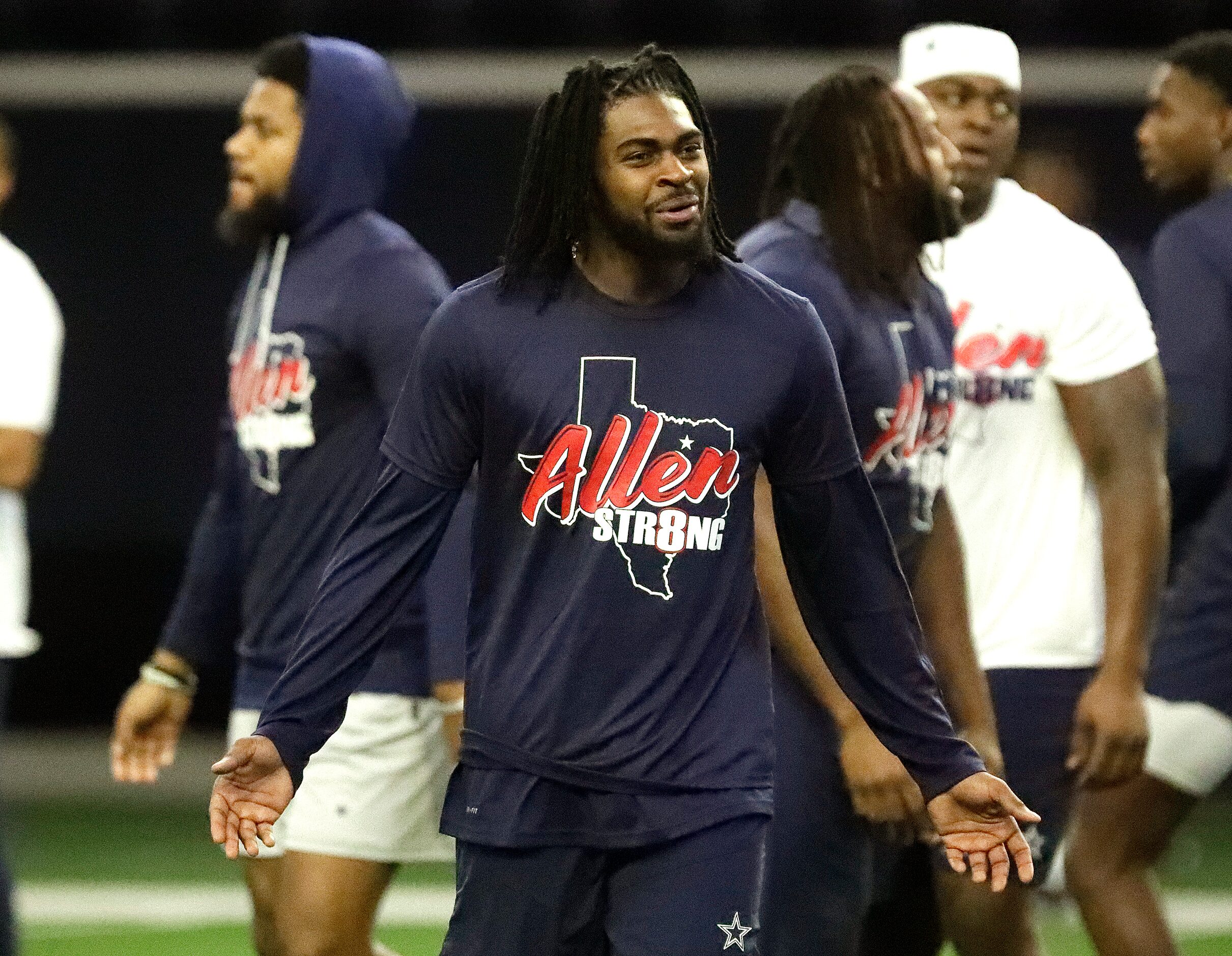 Cornerback Trevon Diggs reacts to a play as the Dallas Cowboys held mini camp at the Ford...