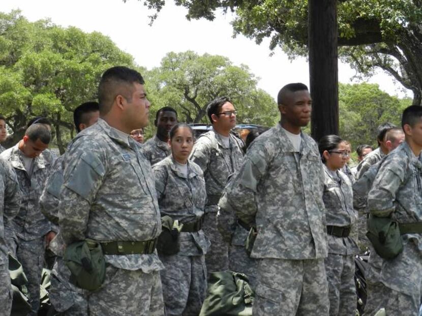 
Dallas ISD JROTC cadets line up during the JROTC Cadet Leadership Challenge held at Camp...
