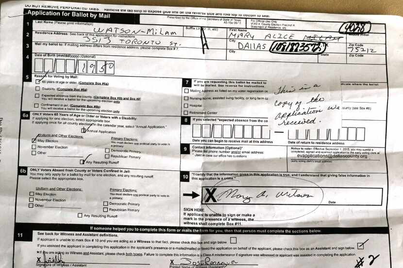 This is an application for ballot by mail a friend gave Pat Stephens recently in Dallas. Pat...