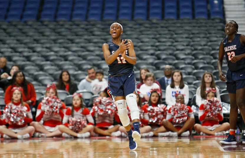 Garland Sachse Tia Harvey reacts after causing a turnover. Judson v Garland Sachse in a UIL...