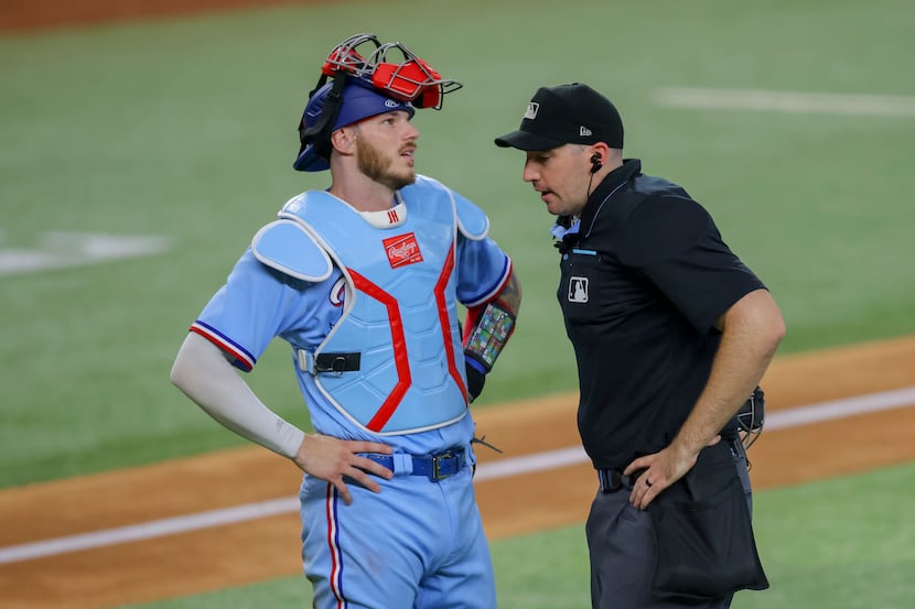 The Rangers placed catcher Jonah Heim on the injured list on Friday.