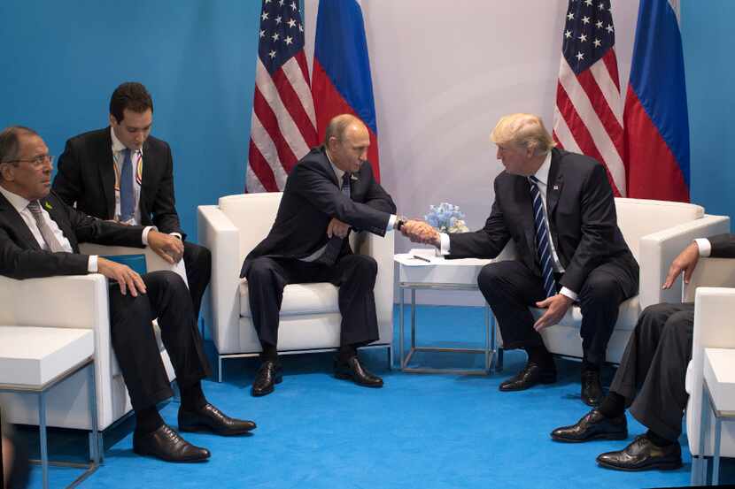 President Donald Trump during a meeting with Russian President Vladimir Putin at the G-20...