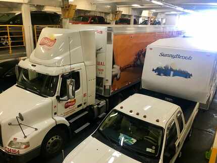 The ferry from New London, Conn., to Orient Point, N.Y., was loaded with big trucks as well...