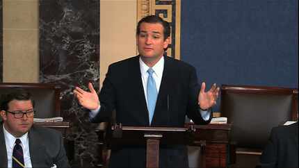 This image from Senate video show Sen. Ted Cruz, R-Texas, speaking on the Senate floor on...