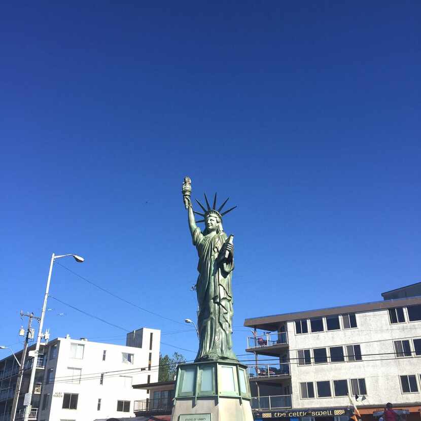 
A replica of the Statue of Liberty at Alki Beach and Pike Place Market in Seattle
