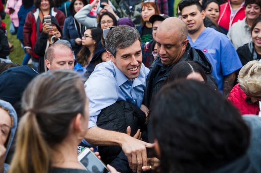 Beto O'Rourke, the 2018 Democratic Candidate for U.S. Senate in Texas, greets people at a...