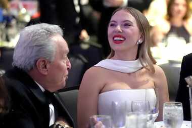 Lorne Michaels, "Saturday Night Live" creator and producer, left, and Scarlett Johansson...