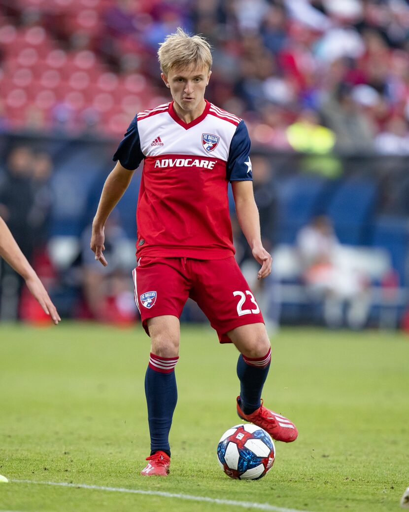 FRISCO, TX - MARCH 23: FC Dallas midfielder Thomas Roberts (#23) passes the ball during the...