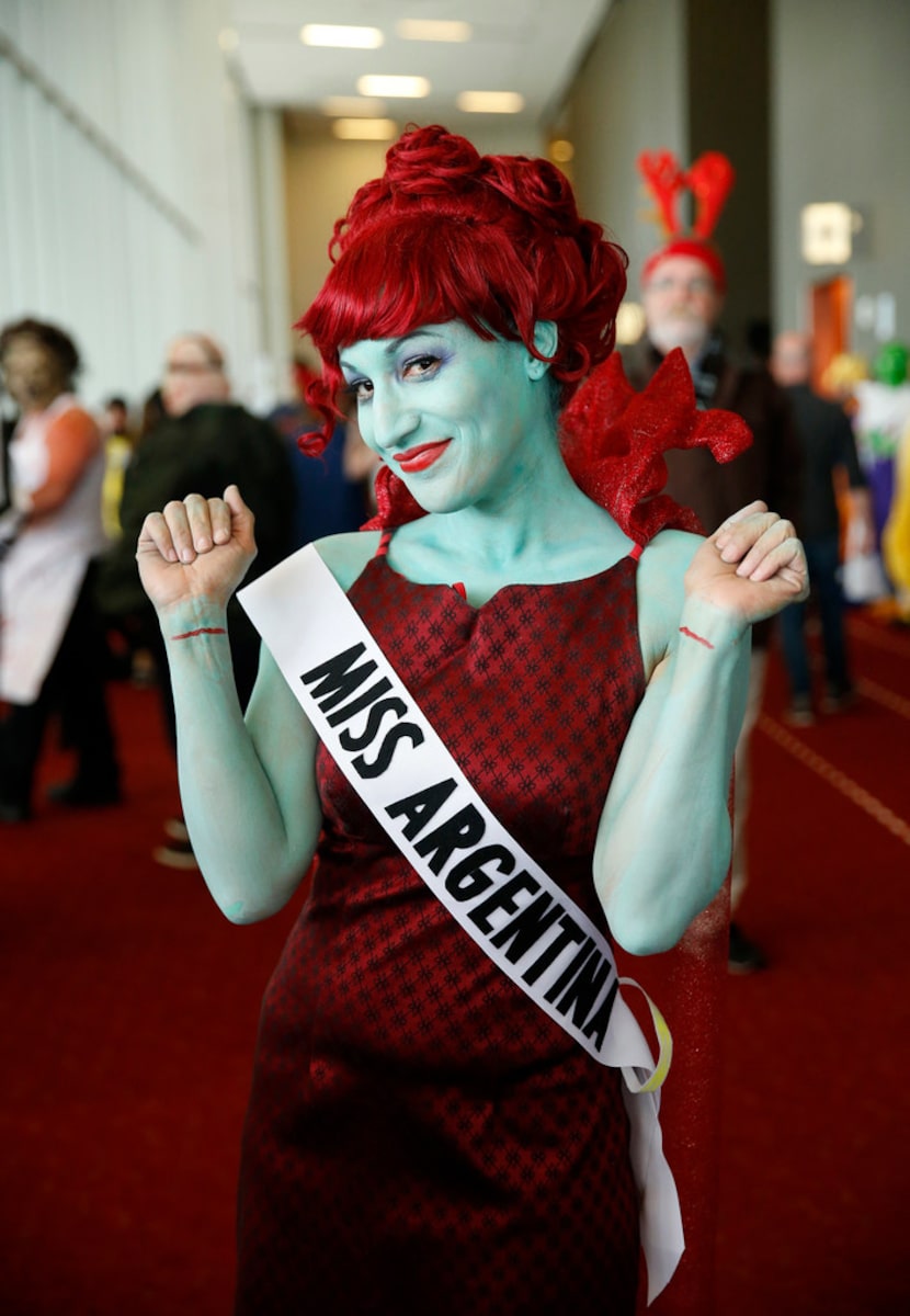 Dressed as the character Miss Argentina from the movie Beetlejuice, Nicole Evans of Denton...