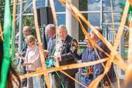 From left: Dean Nils Roemer, Harry W. Bass Jr. Foundation trustees Linda Staley and Michael...