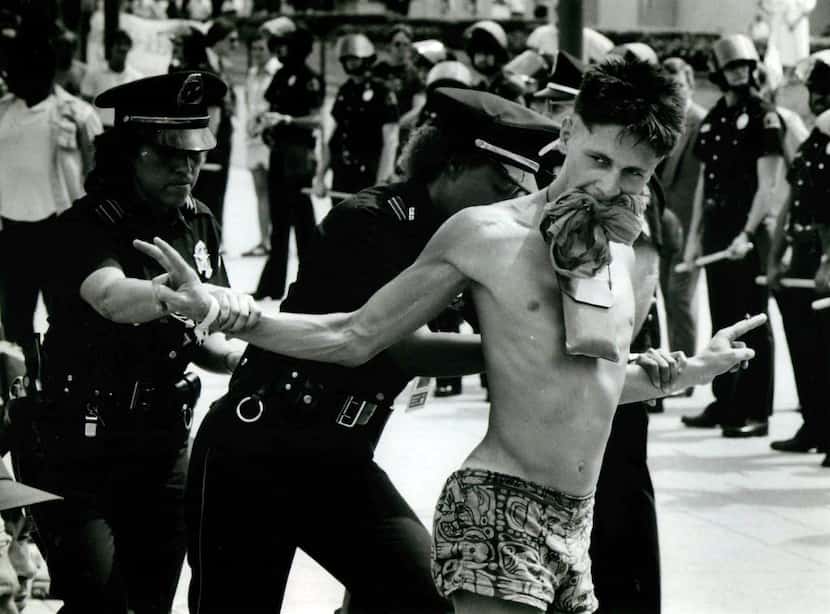 One of the 96 protesters arrested outside Dallas City Hall on Aug. 22, 1984, during the...