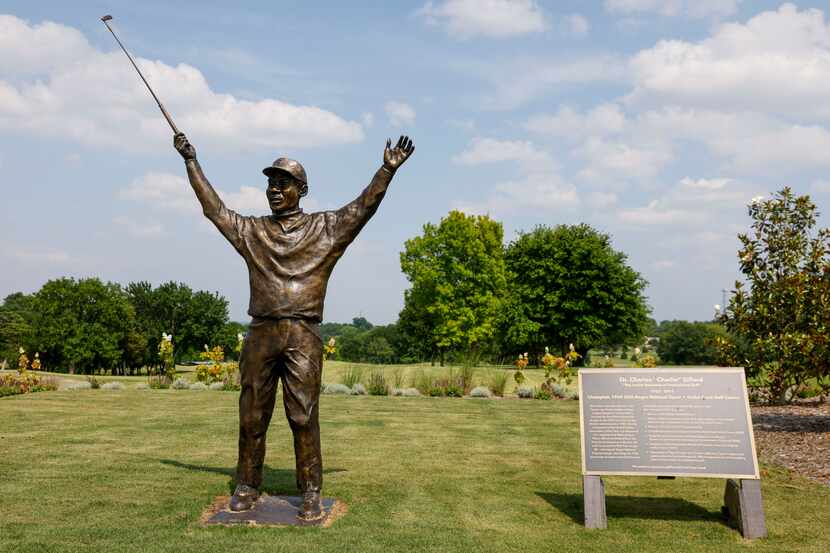 A statue of Charlie Sifford pictured at Cedar Crest Golf Course on Wednesday, May 24, 2023,...