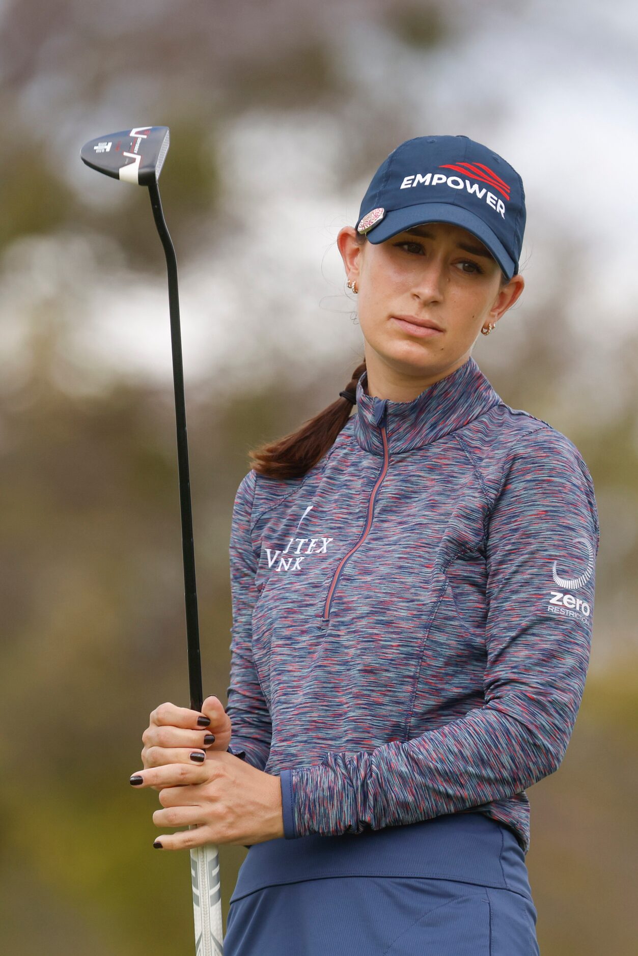 Cheyenne Knight of United States looks disappointed after missing a putt on 10th green...