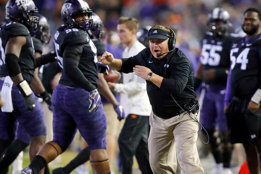 TCU head coach Gary Patterson yells at one of his players during the second quarter of an...