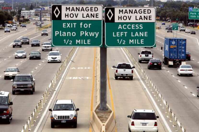 
Cars drive in HOV lanes on Central Expressway in Plano. 
