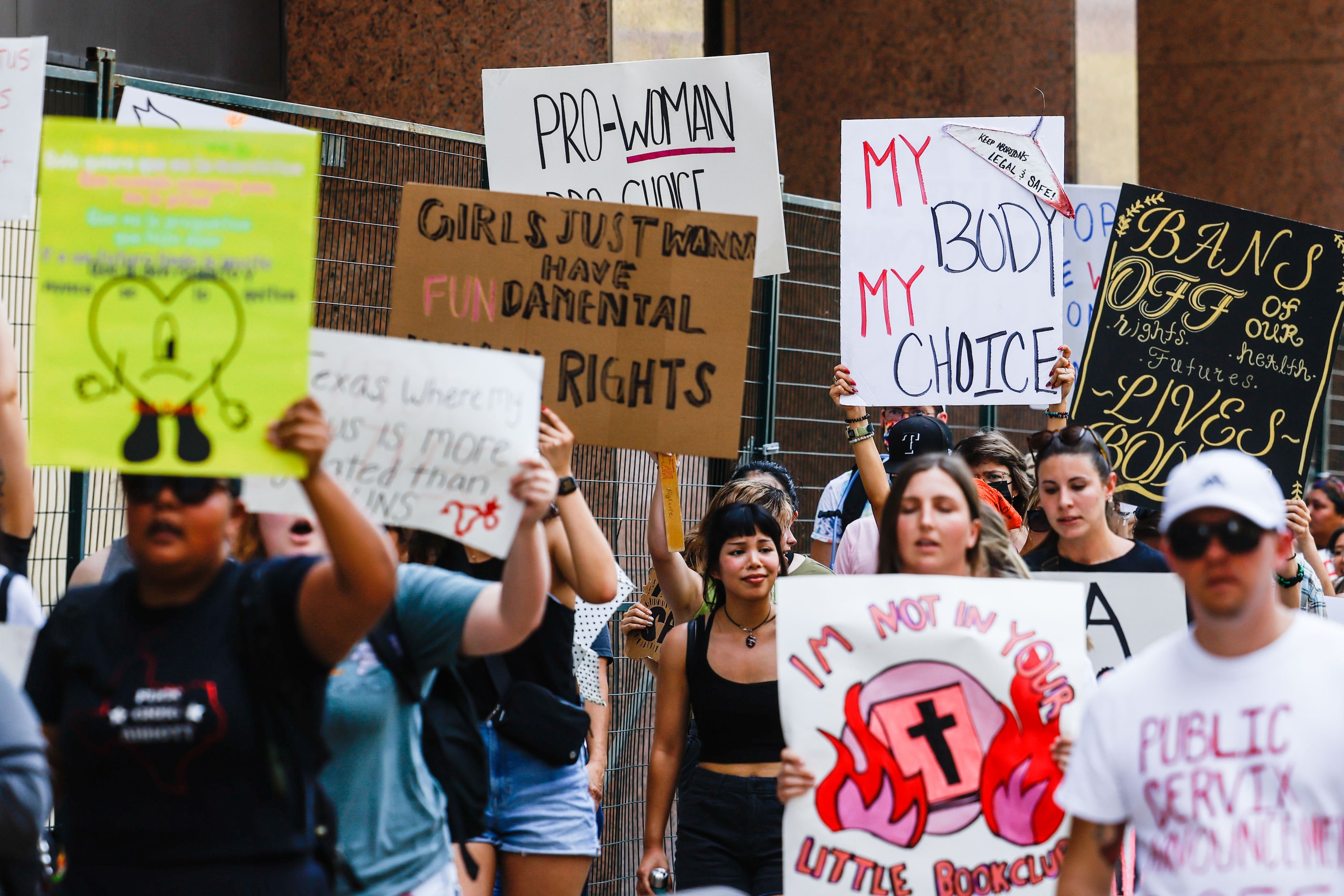 Abortion rights supporters march in downtown Dallas on Wednesday, June 29, 2022.