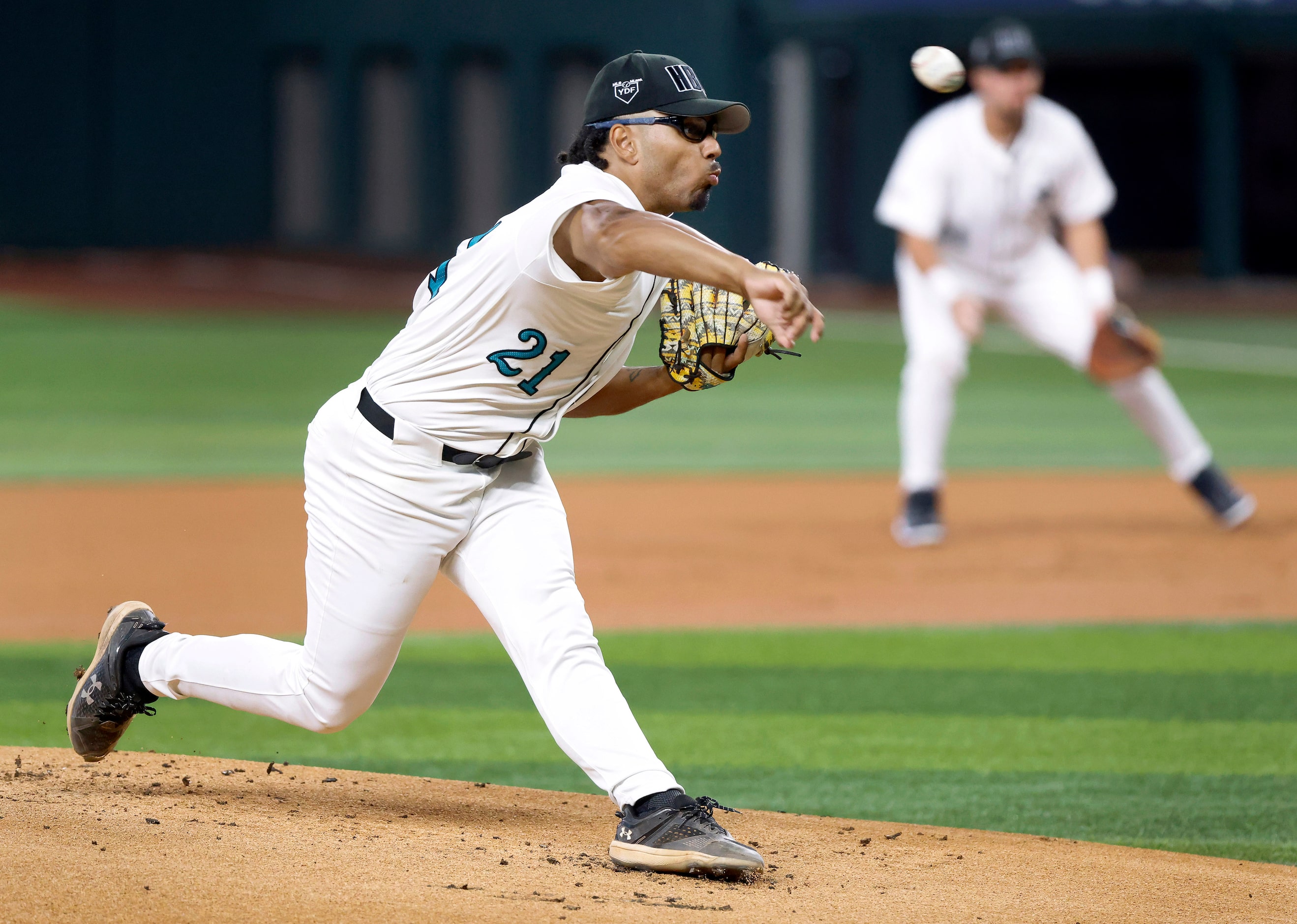 American League pitcher Christian Womble hurls a pitch during the first inning of the HBCU...