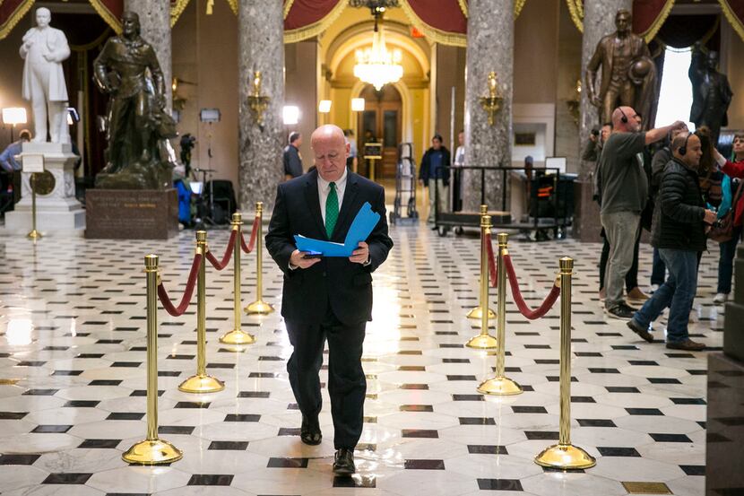 Rep. Kevin Brady, R-The Woodlands, heads to a meeting with House Speaker Paul Ryan, R-Wis.,...