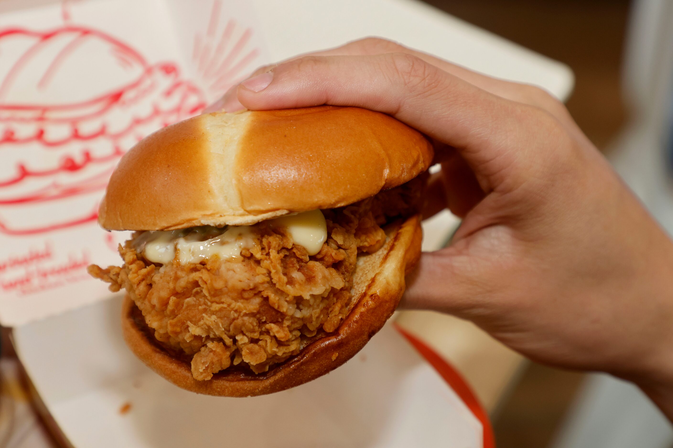 The Bojangles chicken sandwich in Euless comes with mayo and pickles. It was food writer...