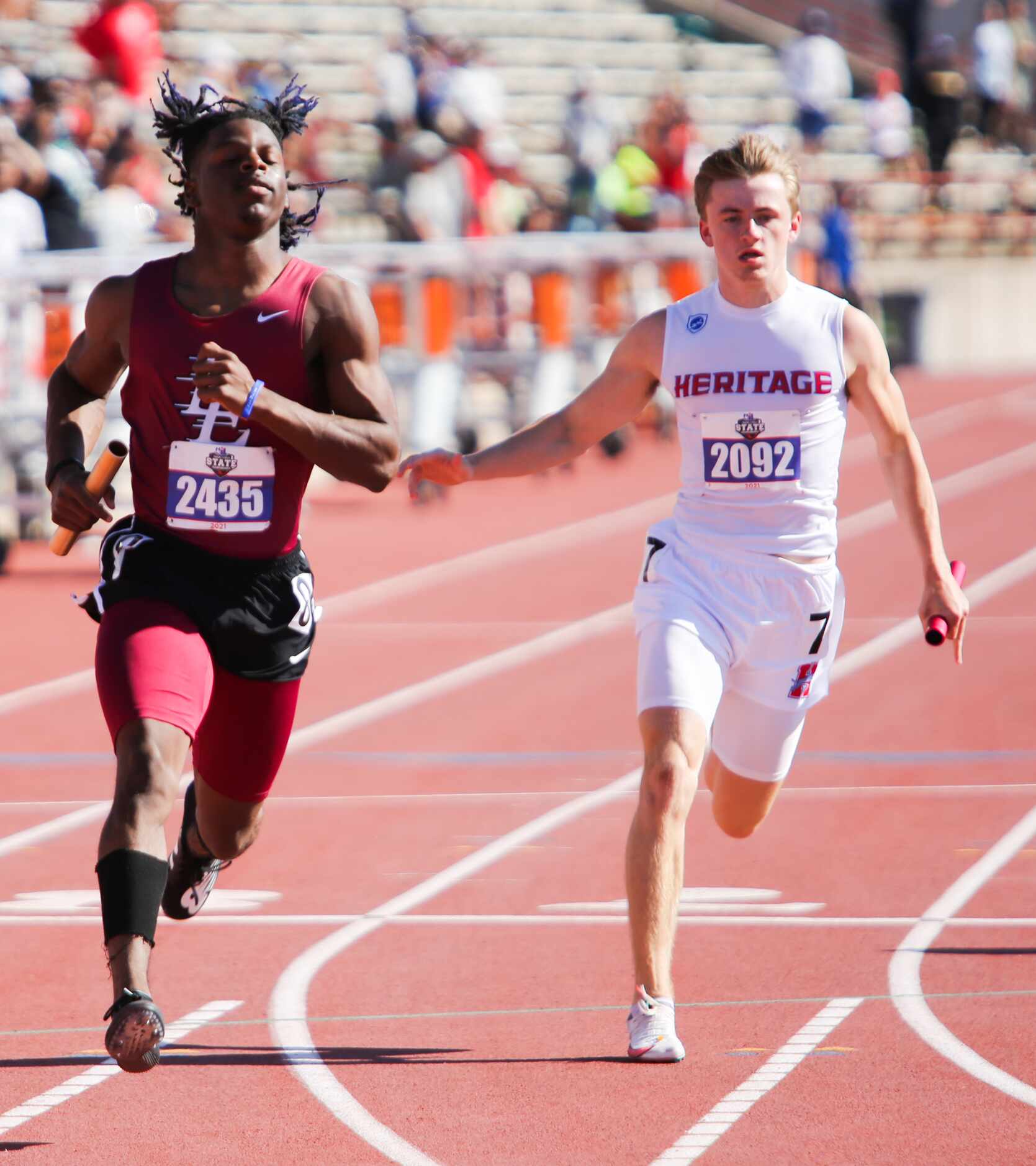 Midlothian Heritage's Carter Wilkerson was the last leg of the 4A boys 4x100 relay and...