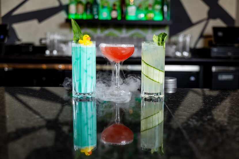 Cocktails at The GOAT include (from left) The Lost Duck, Sicilian Dreams and Cool As A...