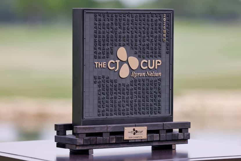 The CJ Cup Byron Nelson winner’s trophy pictured during the tournament’s media day at TPC...