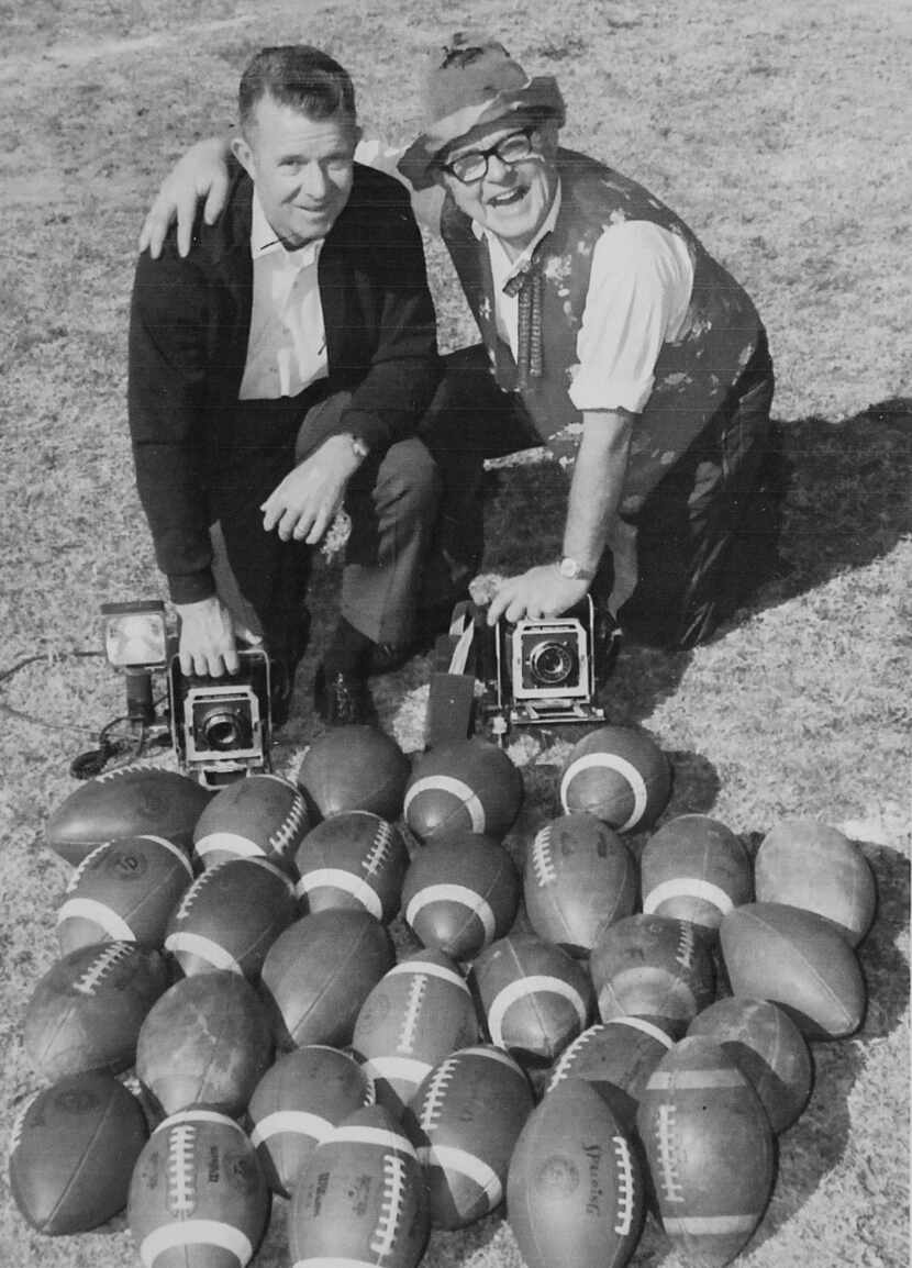 Brad Bradley and Jim Laughead with their cameras and footballs. (Courtesy of Brad Bradley)