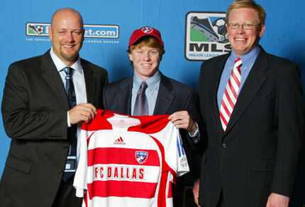 Dax McCarty on draft day with FC Dallas Head Coach Colin Clarke (left) and FC Dallas General...