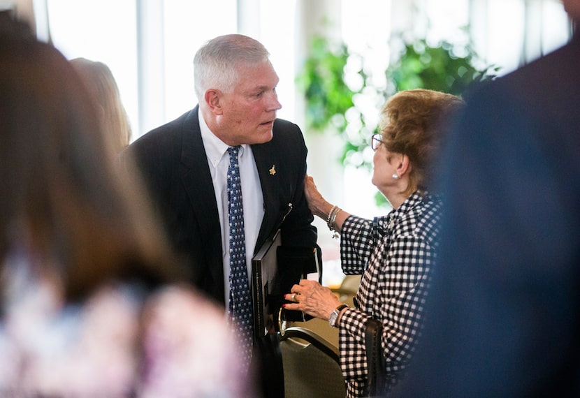 U.S. Rep. Pete Sessions greeted the audience at a Dallas Rotary Club meeting after debating...