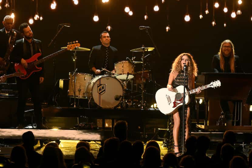 Maren Morris performs "My Church" at the 50th annual CMA Awards at the Bridgestone Arena on...