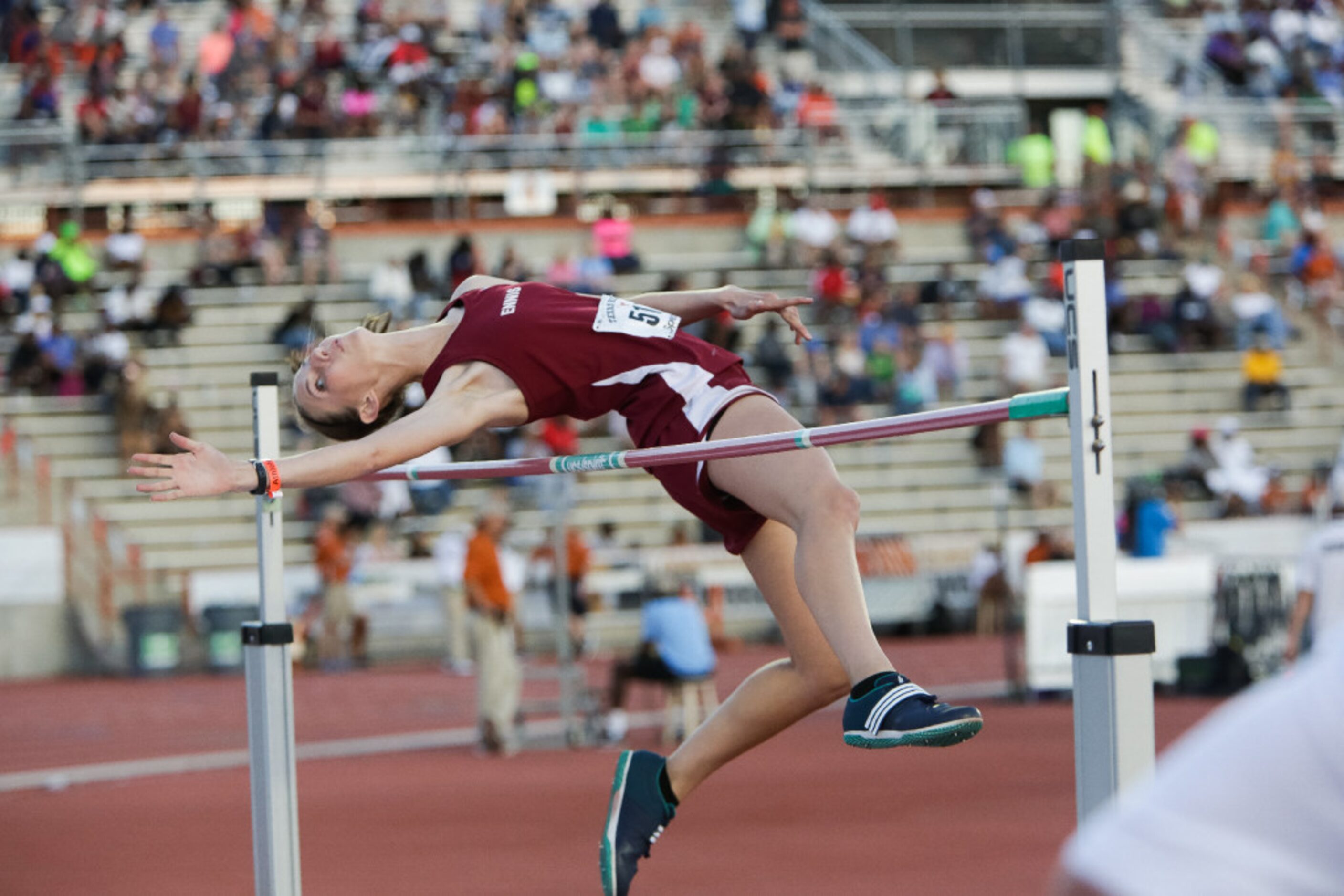 Ennis junior Katherine Stuckly competes in the girls high jump during the 2017 Texas Relays...