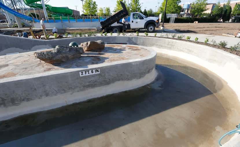 
A part of the new lazy river has yet to be filled at the Farmers Branch Aquatics Center.
