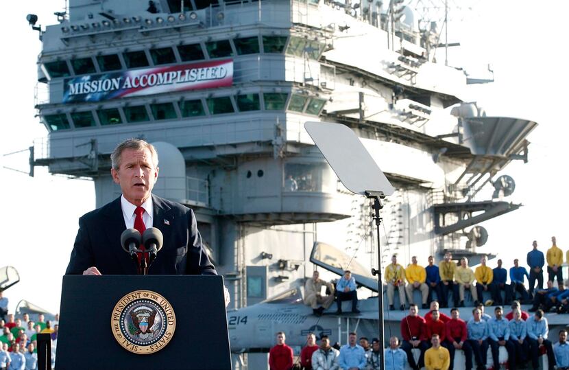 In this May 1, 2003, photo, President George W. Bush announced that major combat operations...