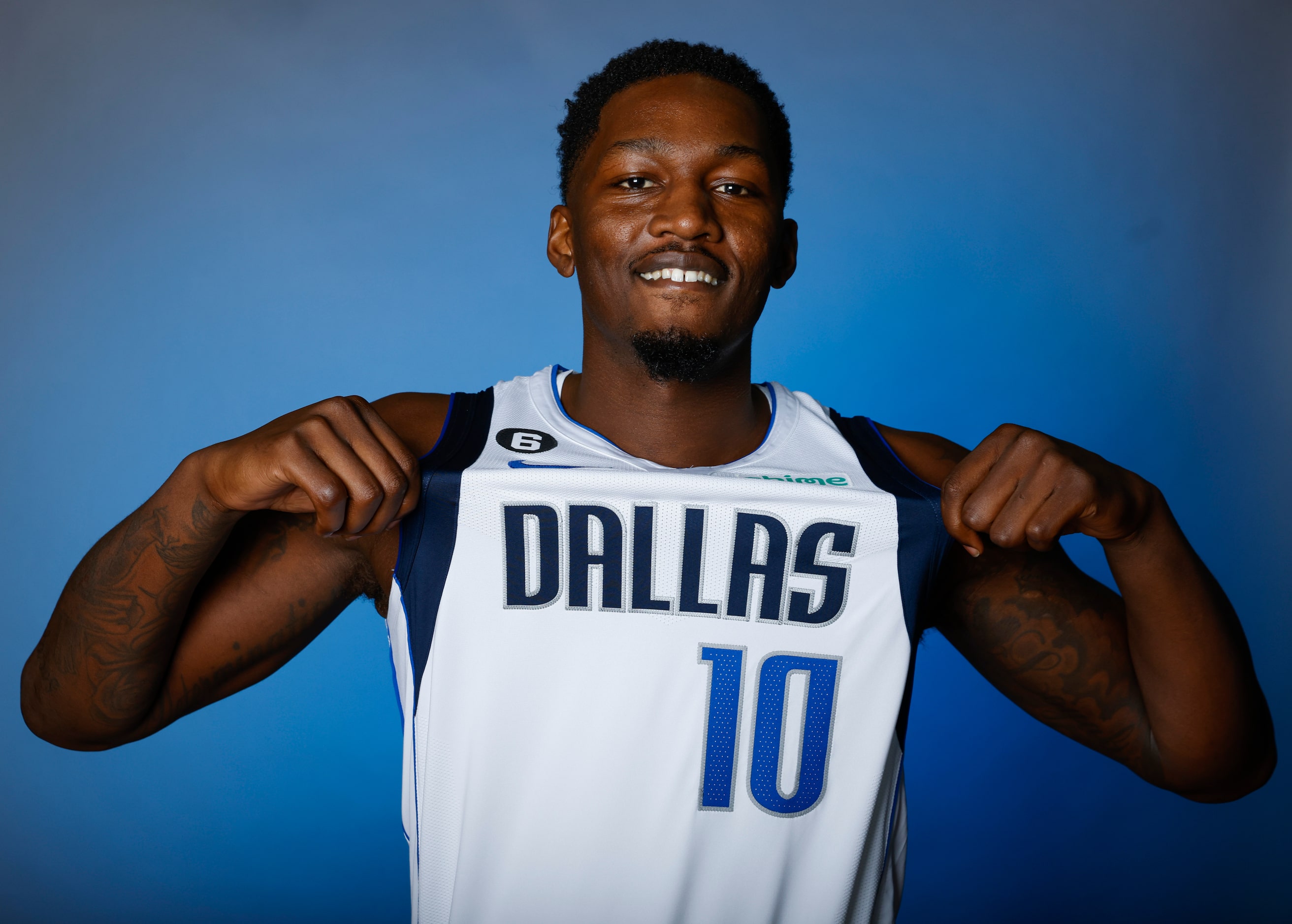 Dallas Mavericks’ Dorian Finney-Smith is photographed during the media day at American...