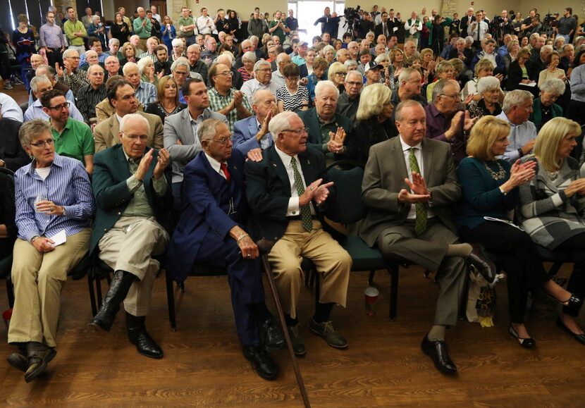 Baylor University supporters gather for a news conference Thursday to demand reform and...