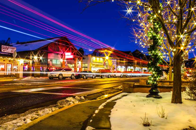 The Christmas lights are up on Main Street in Manitou Springs, Colo.
