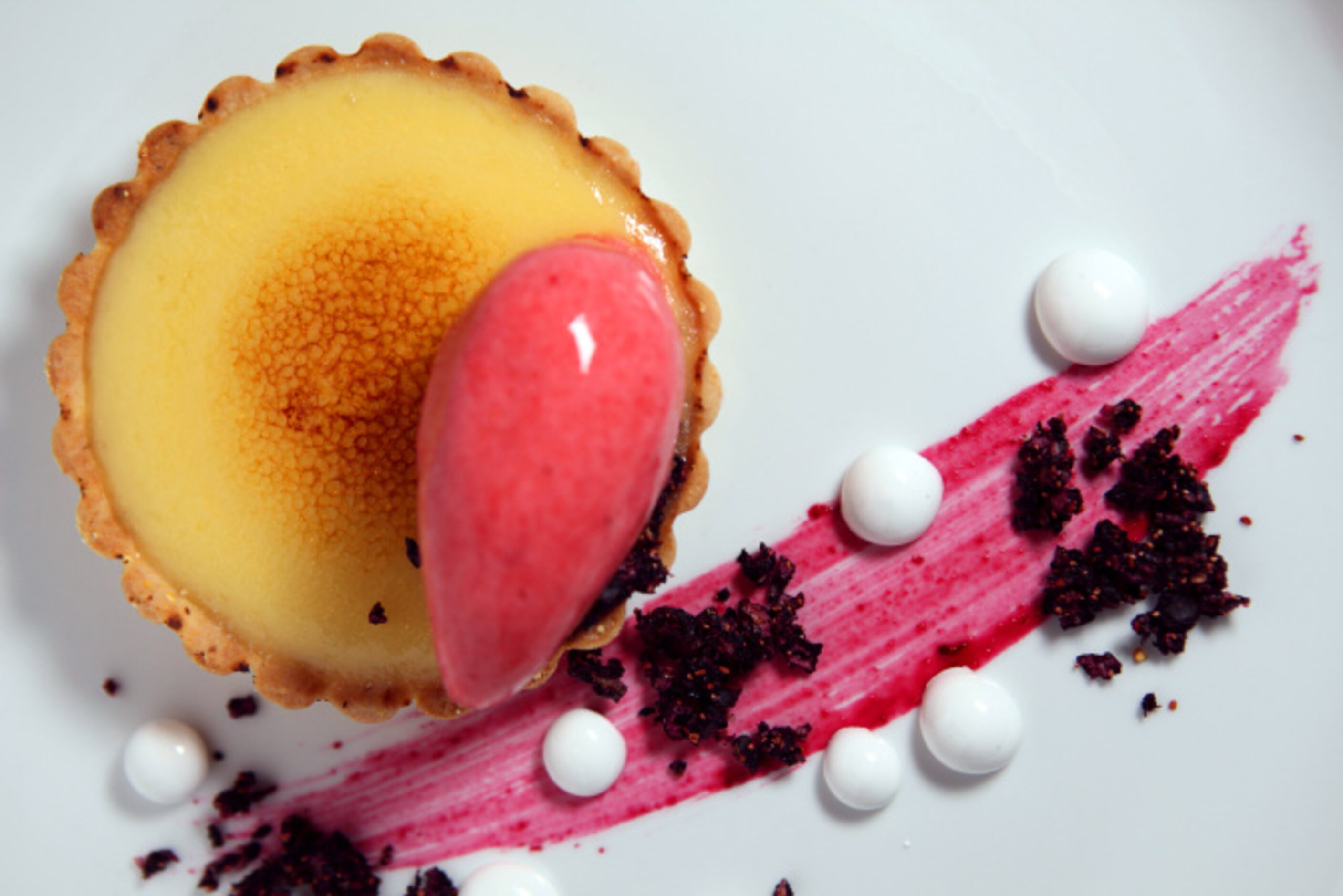 Lemon tart with blueberry and strawberry sorbet, from The Front Room: A Park Cities Diner