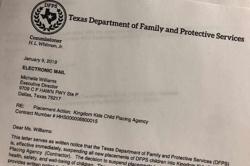 In a letter to Kingdom Kids Child Placing Agency dated Jan. 9, the Texas Department of...